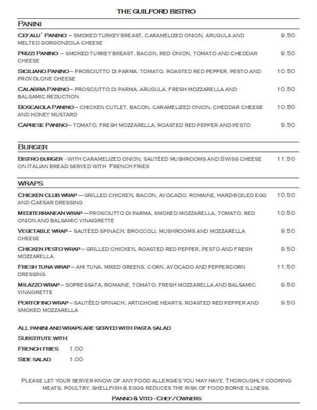 Menu The Guilford Bistro